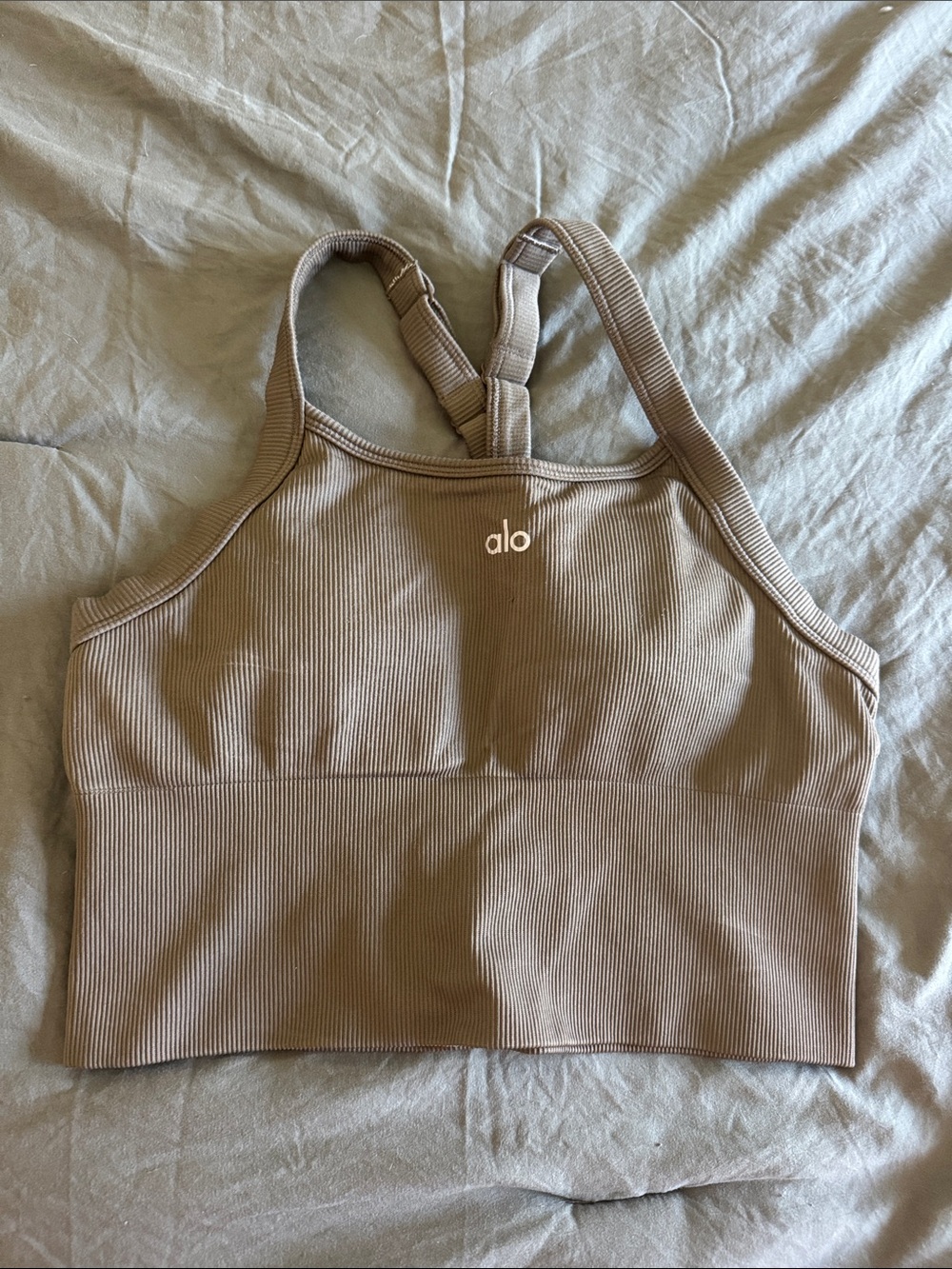 ALO Yoga Seamless Ribbed Favorite Bra - Taupe Beige